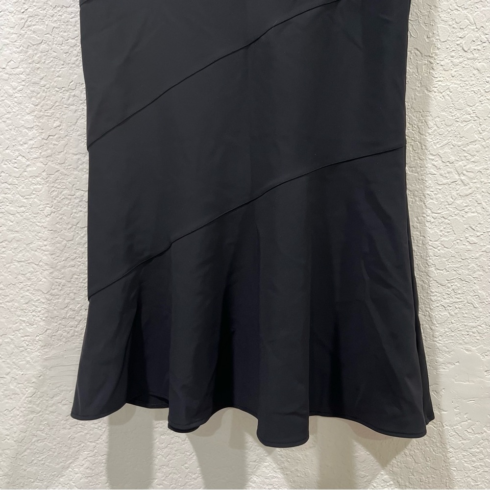 THEORY Black Precision Ponte Diagonal Drape Sheath Dress Size 10 - Picture 9 of 11